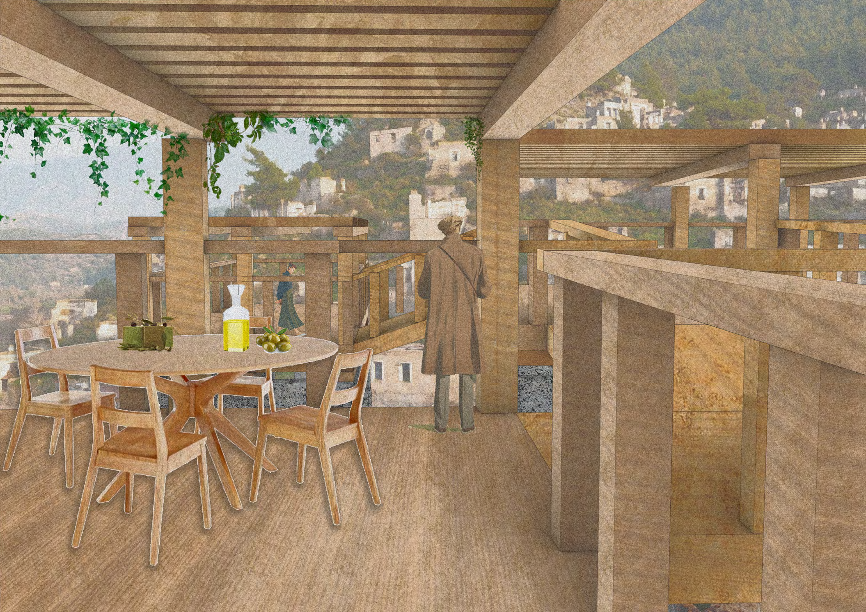 Interior view within the timber intervention
