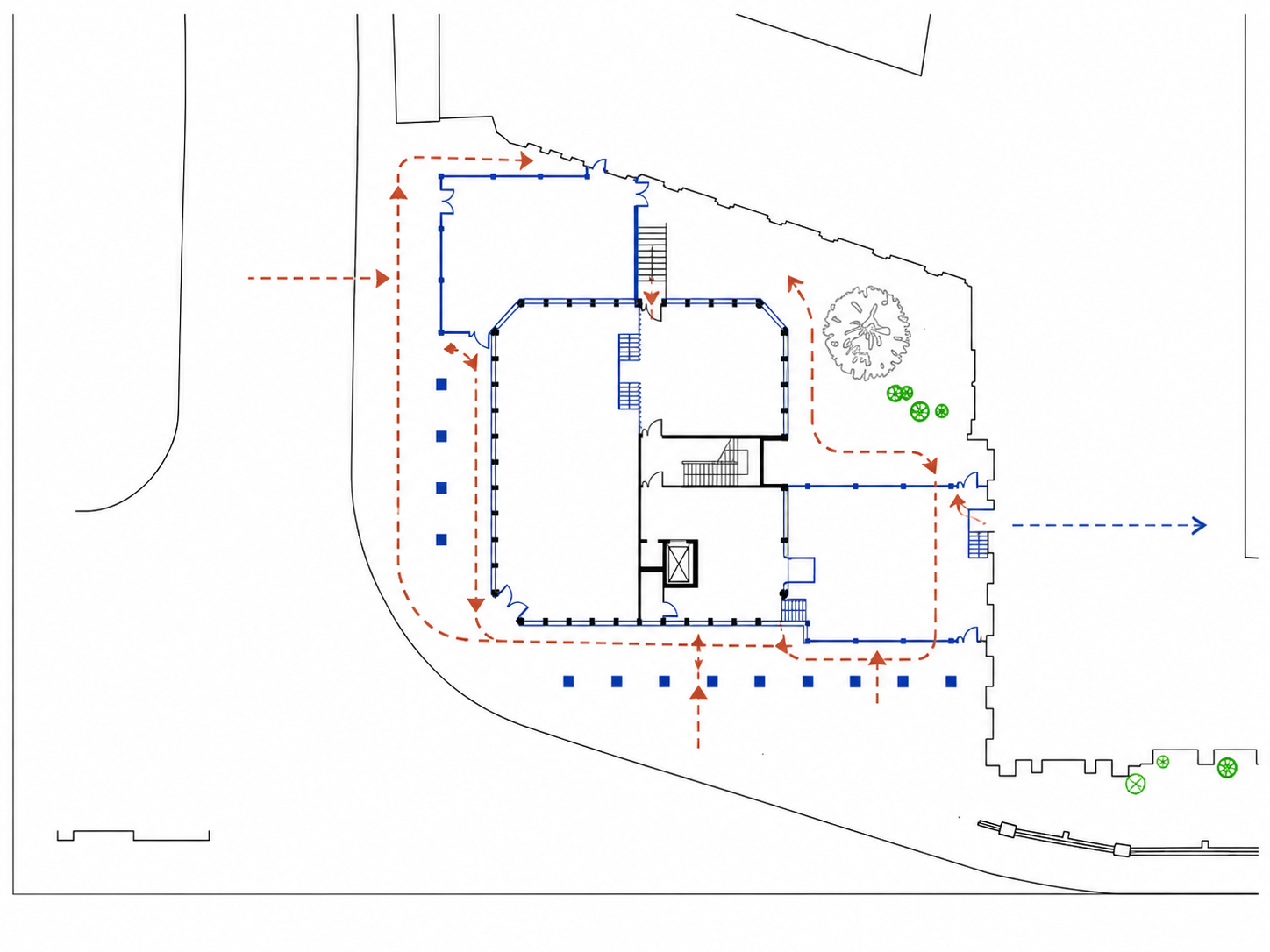 Ground floor plan and public circulation